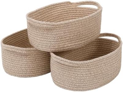 JMvicyroam Woven Basket, Small Rope Storage Bin with Handles & Ribbon Bag, Organizer for Shelves Closets Bathroom, Empty Gift Basket for Wedding Birthday Father's Day, Oatmeal/3 Pack