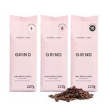 Grind Coffee Bean Variety Pack – 3x 227g – Amazon Exclusive – House/Light/Dark Roast – Suitable for all Coffee Machines – Barista Quality – Ethically Sourced – Roasted in UK