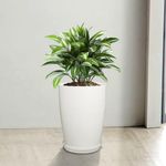 Kuber Industries Flower Pot with Plate | 14 Inch Indoor-Outdoor Plants Stand | Flower Pot for Home-Office | Flower Pot for Garden | Flower Gamla for Balcony | Plain Tower | White