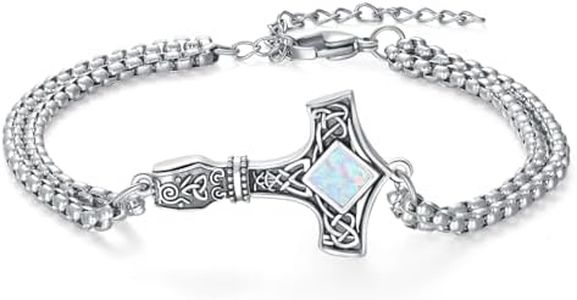 XIXLES Thor Hammer Bracelet for Men 925 Sterling Silver Opal Mjolnir Thors Hammer Bracelet Viking Norse Hammers Amulet Adjustable Link Bracelets Jewelry Gifts