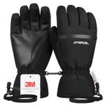 ATERCEL Ski Gloves with 3M Thinsulate, Warmth Waterproof Snow Gloves Winter Touchscreen, for Men and Women in Skiing, Snowboarding, Snowmobiling, Hiking, Cycling, Running (Black, L)