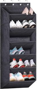 MISSLO Shoe Rack for Door with Large Deep Pocket, Hanging Door Shoe Organizer for Closet Hanger, Dorm and Narrow Door Storage Shoe Holder, Black