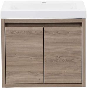 Spring Mill Cabinets Kelby 24.5” 2-Door Modern Floating Bathroom Vanity in Light Woodgrain Finish with Adjustable Hinges, Integrated White Sink Top for Full or Half Bath