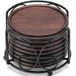 Wood Coasters with Metal Holder, GOH DODD Set of 8 Wooden Coaster Set for Drinks Desk Coffee Table Home Kitchen Office Bar, Tabletop Protection Living Room Decor, Walnut Coasters, 4 Inch