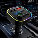 Car Bluetooth Transmitter, 5.3 FM Bluetooth Transmitter with 2 USB Ports (USB+Type C), LED Display Fast Charging (PD 20W & QC3.1) FM Bluetooth Car Adapter, Hands-Free Calling, Support USB,TF Card.