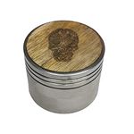 Leafglass 2.25 inch Metal Herb Crusher 4 Piece Spice Herb Grinder with Wood top - Pick Your Design (Skull)