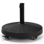 Giantex 50 LBS Patio Umbrella Stand, 20.5 Inch Round Umbrella Base with 4 Lockable Wheels, Heavy-Duty Outdoor Umbrella Holder, Suitable for Pool, Yard, Garden, Street, Market, Rattan Design, Black