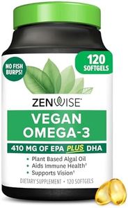 Zenwise Health Vegan Omega 3 Supplement for Women and Men from Marine Algae Oil with DHA & EPA - Plant Powered Fish Oil Alternative, Sustainably Sourced for Heart, Eye & Joint Health -120 CT