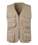 KTWOLEN Men's Fishing Waistcoats Multi Pocket Outdoor Vest Safari Hunting Hiking Vest Jacket Breathable Photography Top, Beige, L