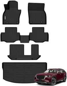 GINOWY-Floor Mats & Cargo Liner Custom Fit for 2024 2025 Mazda CX-90 (Fit for 8 Seats Only), All Weather Mats for CX90 2024 2025, CX 90 Car Accessories Mats, Cargo Mat Trunk Mats for CX-90