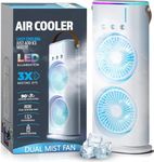 Aluan 4000mAh Double Ended Spray Mini Fan Powerful Small Personal Portable Fan Speed Adjustable USB Rechargeable LED Light Cooler Touch & Remote Control for Home Office Outdoor Travel (White)