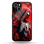 Kirmada Spider Man Marvel Avengers Printed Glass Cover Compatible with iPhone 15 Stylish and Durable, Scratch Resistant, Desginer High Printed Quality and Perfectly Fit.