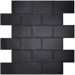 Matte Black Peel and Stick Wall Tiles for Kitchen, WalDecoo 10-Sheet Stick on Backsplash for Bathroom, Large Self-Adhesive Kitchen Backsplash（12''×12''） (Large Subway).