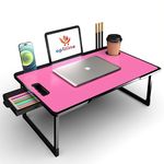 OPTIFINE Study Table/Bed Table/Foldable and Portable Wooden/Writing Desk for Office/Home/School (Black-COTTED-Pink)