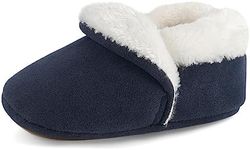 ESTAMICO Baby Girls Boys Plush Warm Boots Toddler Winter Thickened Slippers Non Slip First Walkers Indoor Outdoor Shoes Navy 12-18 Months