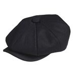 TOSKATOK Unisex Mens Ladies Plain 8 Panel Wool Blend Baker Boy Newsboy Flat Cap-Black