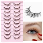 Natural Lashes with Clear Band Fluffy Wispy False Lashes Natural Look 10 Pairs Fake Eyelashes Pack