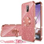 LG Stylo 4 Case, Glitter Luxury Sparkles Cute TPU Silicone Phone Case for Women Girls with Kickstand, Bling Diamond Rhinestone Ring Stand Slim Case for LG Stylo 4 (Rose Gold)