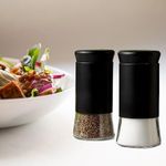 Agabani Salt Shaker for Professional Chef - Best Spice Mill Stainless Steel Salt and Pepper Shaker, Moisture-Proof Spice Dispenser, Holder Seasoning Condiment Set with Glass Bottom (Set of 2)