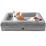 EHEYCIGA Memory Foam Large Dog Bed with Sides, Orthopedic Waterproof Pet Beds for Large Dogs, Washable Big Dog Couch Bed with Removable Cover and Non-Slip Bottom, Grey