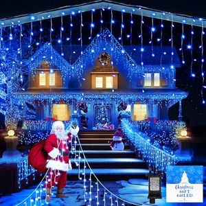 JXLEDAYY Outdoor Christmas Lights 640LED 65FT 120 Drops 8 Modes Memory Function Waterproof Decoration for Roof Holiday Window Thanksgiving Garden Patio Indoor (Blue)