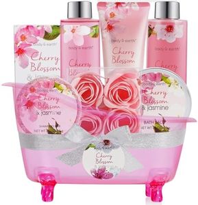 Bath Set for Women - 8 Pcs Gift Basket with Cherry Blossom & Jasmine Scent, Includes Bubble Bath, Shower Gel, Body & Hand Lotion, Bath Salts and More, Perfect Gifts Set for Home Relaxation