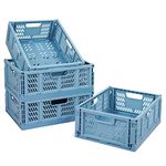 Tuevob Plastic Drawer Organizer Collapsible Storage Boxes Crate,4-Pack Stackable Folding Storage Basket Closet Containers Toy Organiser for Home Office Bedroom Kitchen Drawer Pull Out Under Bed-Blue