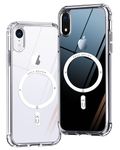 ONES Magnetic Case for iPhone XR 6.1 inch Compatible with MagSafe, Shockproof Military Grade Protection Airbags, Scratch-Resistant, Hard PC Back Slim Hybrid Silicone Cover, Clear