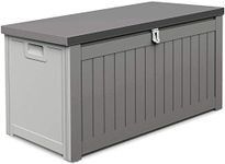 SunTime Ontario 190L Outdoor Plastic Garden Furniture Storage Box With Strapped Lid, 96 x 45 x 49cm - Grey