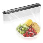 Quasziwa Magnetic Cling Film Dispenser and Cutter - Upgrade Refillable Clingfilm & Aluminum Tin Foil Dispenser and Cutter Wall-mounted, Plastic Wrap Dispenser for Kitchen - Fits 12" Roll, Black