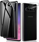 [2+2 Pack] LYWHL for Samsung Galaxy S10 Privacy Screen Protector [Support Fingerprint ID] Anti-Spy Full Adhesive Flexible Film + Camera Lens Glass Protector for Galaxy S10 6.1”