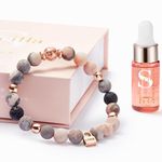 Anxiety Relief Bracelet for Women - Aromatherapy Essential Oil Lava Diffuser, Zebra Jasper Beaded with Love Lock Charm, Mindfulness Self-Care, Birthday and Friendship Crystal Gift Set(Size S)