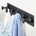 Wall Mounted Coat Hook Rack : Adhesive and Screw Installation - Modern Black 5-Hook Rail with Smooth Edged, Mushroom Shaped Hooks Perfect for Use in The Hallway Bathroom or Kitchen, 1 Pack