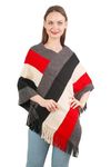 MANRA Women V-Neck Red Striped Poncho Wrap for Women (SC 09 M_RED)