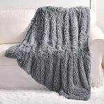 YUSOKI Grey Faux Fur Throw Blanket,2 Layers,50" x 60", Gray Soft Fuzzy Fluffy Couch Blanket Plush Furry Comfy Warm Blanket for Bed Chair Sofa Bedroom Dog Cat Men