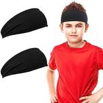 Kids Sweatbands, Breathable Sports Headbands, Elastic Sweat Headbands, Moisture Wicking Workout Headbands for Youth Boys Girls (Black-Black)