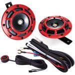 AOLIHAN Car Horn Kit, Electric Train Horn, High/Low Supertone 12v Loud Motorcycle Horns, Truck Horn Kit(red horn with wire and button)