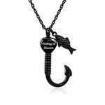 Gredstar Gone Fishing Urn Necklace for ashes Fish hook Cremation Urn Pendant Fishing in heaven Keepsake Jewelry, Metal, No Gemstone