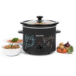 Salter EK2842 3.5L Chalkboard Slow Cooker – Family Sized Electric Cooker, Removable Easy-Clean Ceramic Pot with Tempered Glass Lid, Batch Cooking, Large Soup Pot, Cool-Touch Handles, 3 Heat Settings