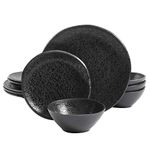 Gibson Home Yoko Round Melamine Dinnerware Set, Service for Four (12pcs), Matte Black