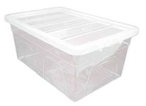 Optimal Products Clear Plastic Storage Box Boxes With Lids UK BRITISH MADE Home Office Stackable Transparent Plastic Boxes, Size 5,11,24,28,35,45 Litre (1 Box, 45 Litre)