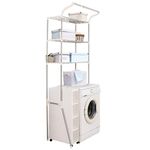 BAOYOUNI Adjustable Laundry Shelf Over Toilet Washing Machine Storage Rack Above Washer Dryer Standing Bathroom Organizer 3-Tier Space Saving Shelving Units, Ivory