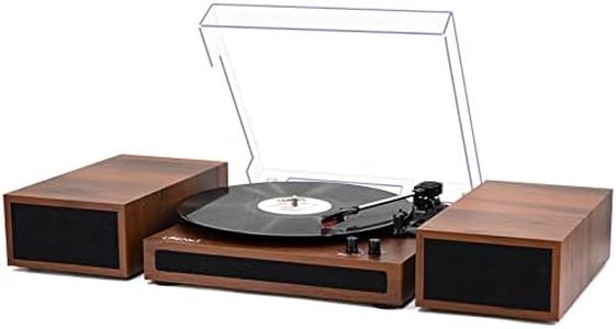 LP&No.1 Vinyl Record Player with Stereo Bookshelf Speakers, 3-Speed Belt-Drive Turntable with Wireless Input Playback Mode, RCA Output, Auto Stop | Mahogany