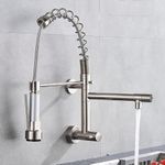 InArt Single Lever Wall-Mounted Kitchen Sink Tap 360° Swivel Pull-Down Sprayer Kitchen Faucet with Multi-Function Spray Head (Chrome Color)