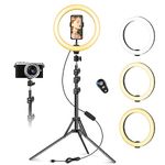 10 inch Ring Light with Tripod Stand & Phone Holder, Selfie Ringlight with Remote for Phone, 70" Tall Circle Light, LED Ring Lamp for Makeup, Video Recording, Conferencing, Twitch