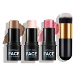 RoseFlower 3pcs Face Contour Stick Makeup Set, Highlighter Stick Blush Stick Cream Contour Kit with Brush, Contouring Stick for Fair Skin, Concealer Makeup Stick Gift for Beginner Women Teen Girls