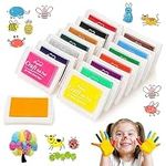 Kigniote 15 PCS Color Ink Pad, Craft Ink Pads Stamp Pad Finger Print Ink Pads Kids Non-Toxic Washable Ink Pads for Stamping Scrapbooking Card Making Paper Craft Rubber Art Child Palm Drawing