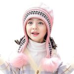 TopiBaaz Baby Kids Winter Hat Toddler Girls Boys Woolen Cap Soft Warm Velvet Fur Knitted Hat Stylish Acrylic Lycra Deer Design with Pom Pom Beanie Cap with Ear Warmer (Pink)