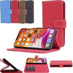 Snugg iPhone 13 Mini Wallet Case – Leather Card Case Wallet with Handy Stand Feature – Legacy Series Flip Phone Case Cover in Red