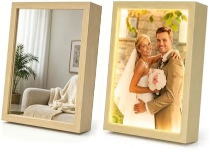 Personalized Lighted Mirror Photo Frame, Custom LED Picture Frame with 3 Color Temperatures, Dimmable USB Powered or Rechargeable Wooden Photo Frame, Wedding and Anniversary Keepsake for Couples and Family, 6/7/8/10/12 Inch
